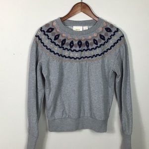 Maeve anthropologie Gray fairisle detail  sweatshirt metallic size small